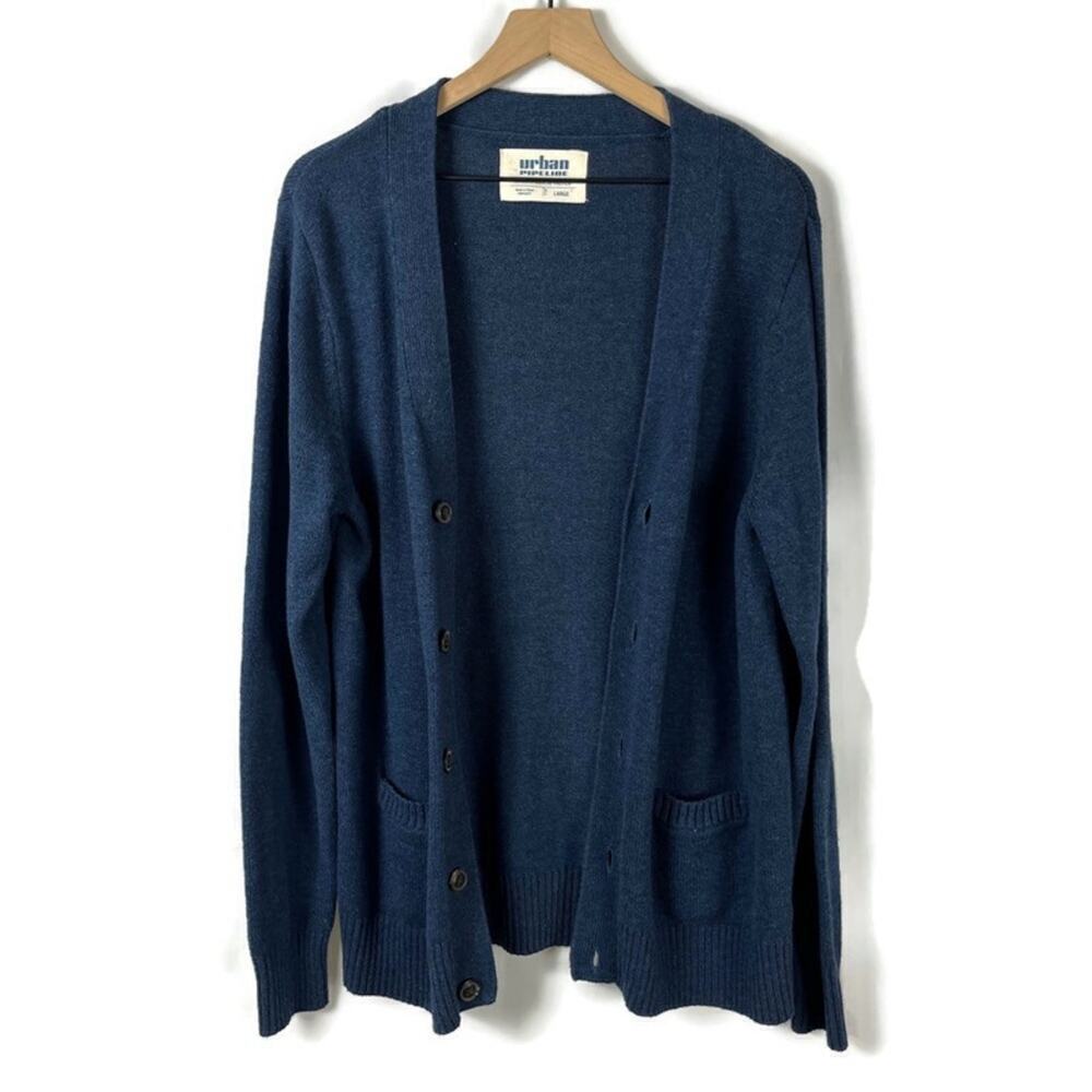 URBAN PIPELINE Men's Blue Cardigan Sweater Size Large Teacher Academia Preppy